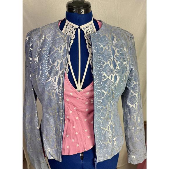 Villain Era Blue Metallic Snakeskin Leather Jacket Anti-Hero METROSTYLE Vintage - Picture 8 of 8